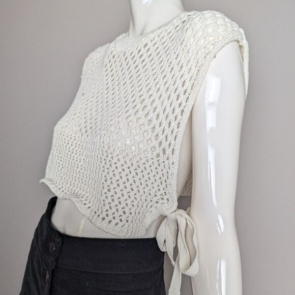 Zara Crochet cropped tank top side ties mesh see through size M - Picture 2 of 8